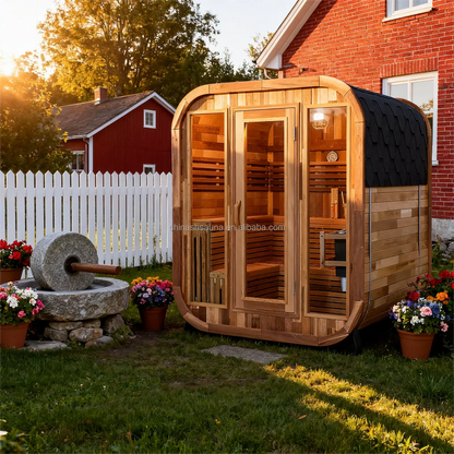 In Stock Canadian Spliced Red Cedar Traditional Large Cube Outdoor Sauna With 8mm Tempered Glass Garden Multi Person Health Spa