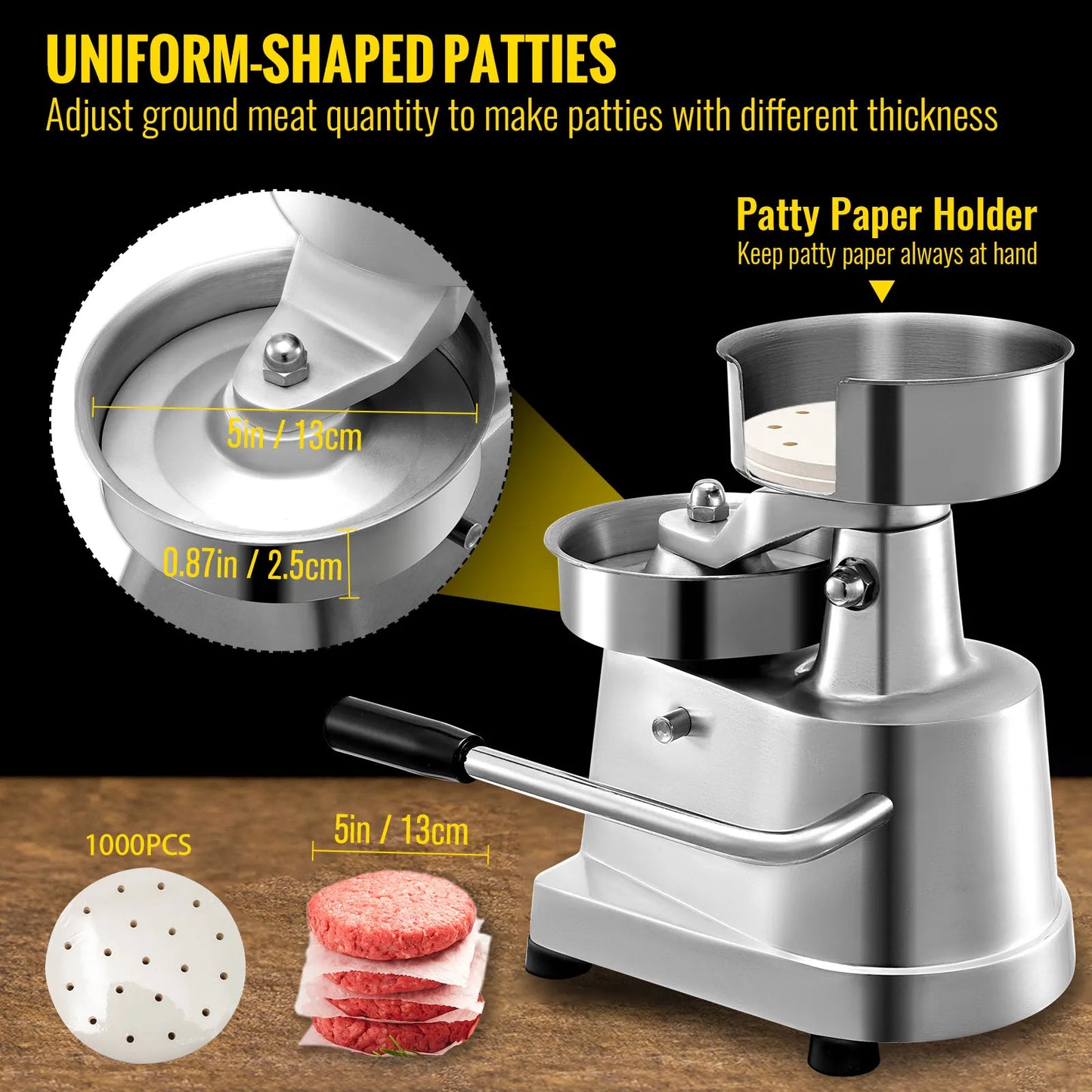 100-150mm Hamburger Patty Press Manual Round Meat Shaping Kitchen Machine