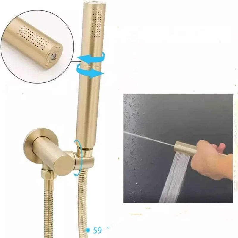 12-Inch Brushed Chrome LED Rain Shower Head System Thermostatic Mixer Single Handle Contemporary Brass Design Hotels Massage Jet
