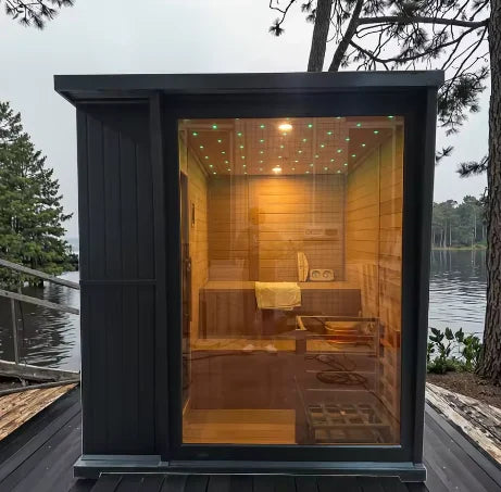 US Stock Black Square Sauna 4-6 Person Outdoor Steam Sauna Starry Sky Lighting for the Courtyard Ships Immediately