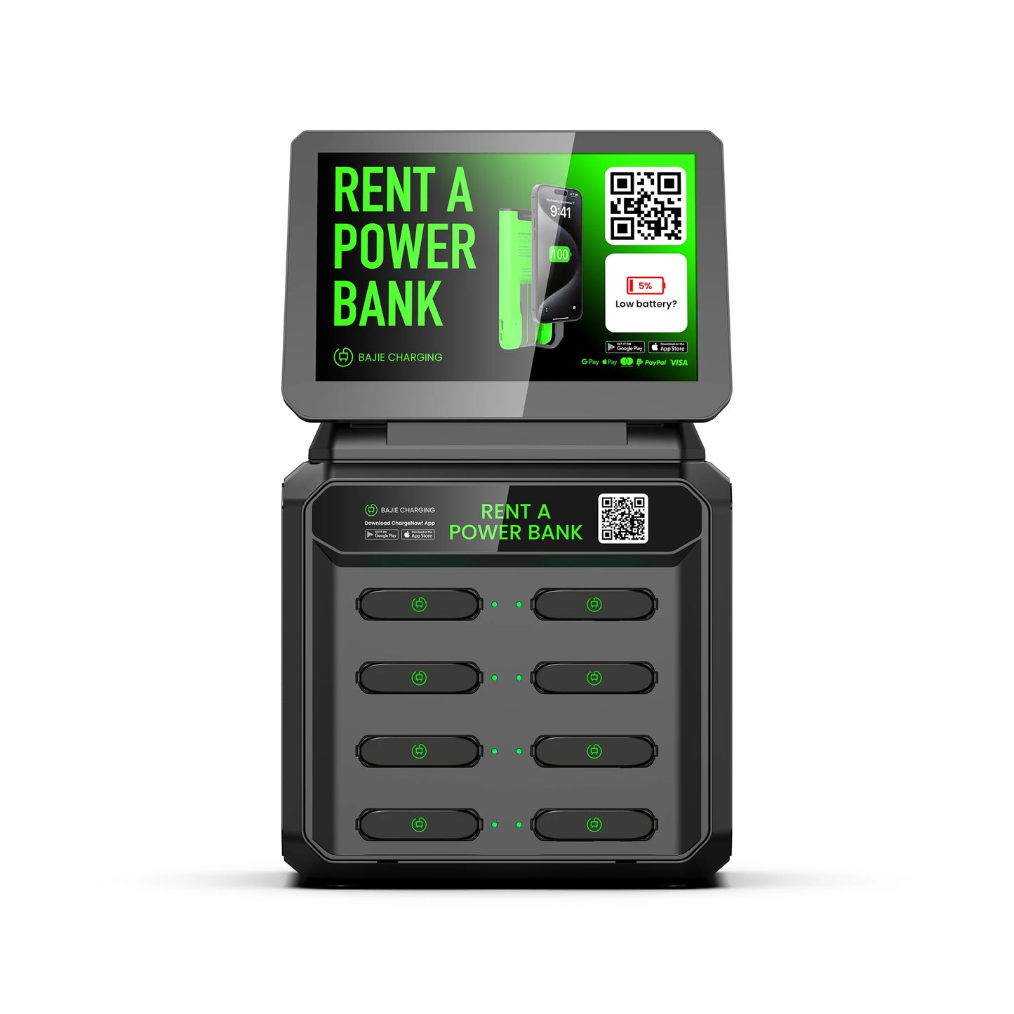 Portable Power Bank Station With 8 Slots and Phone Charging Station Overcurrent Protection 60W Solar Powered Kiosk Rental