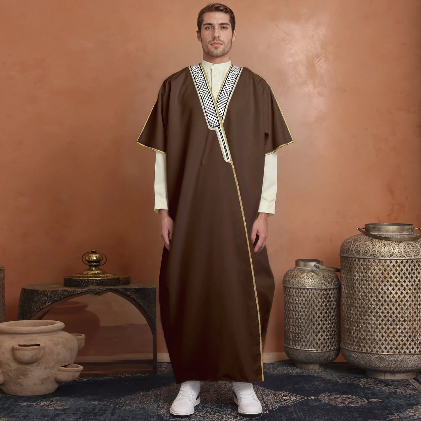 2027 NEW KJ Wholesale Fast Shipping Saudi Arabic Bisht for Men Breathable XXL Jubbah for Muslim Men Bisht Dress ODM for Winter