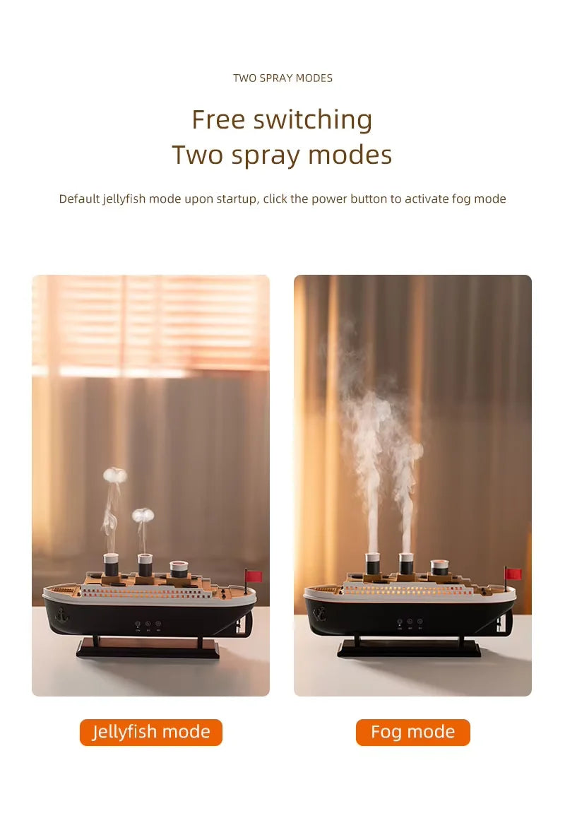 2025 Electric Ship Diffuser Humidifier Ultrasonic Essential Oil Jellyfish Diffuser Desktop Smart Home Boat Diffuser for Office