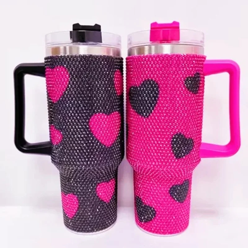 Us Warehouse 40 OZ Sparkle Rhinestone Rust Resistant Travel Mug Silicone Boots 40OZ Tumbler for Home Office Outdoor Daily Use
