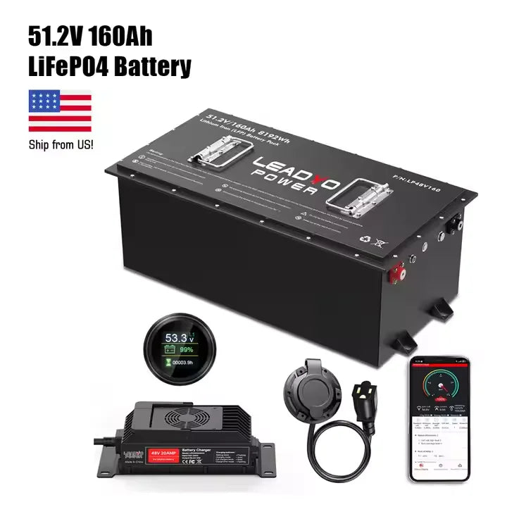 US Stock 48V Long-Life Lifepo4 Golf Cart Battery 51.2V 160Ah Lithium Ion Battery Pack for Golf Carts