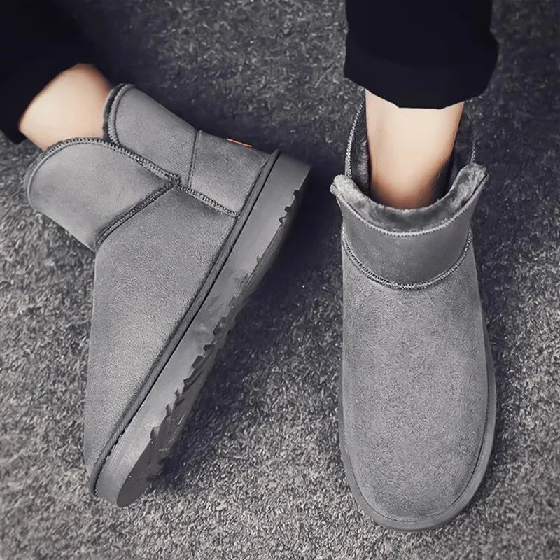 Sport Men Winter Snow Boots Ankle High Plush Lined EVA Midsole Anti Slip Rubber Sole Faux Suede Round Toe Warm Bootie