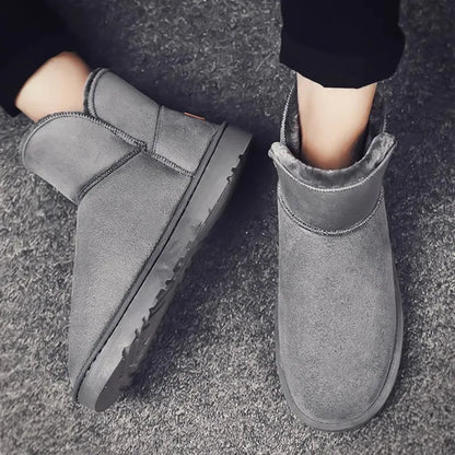 Sport Men Winter Snow Boots Ankle High Plush Lined EVA Midsole Anti Slip Rubber Sole Faux Suede Round Toe Warm Bootie