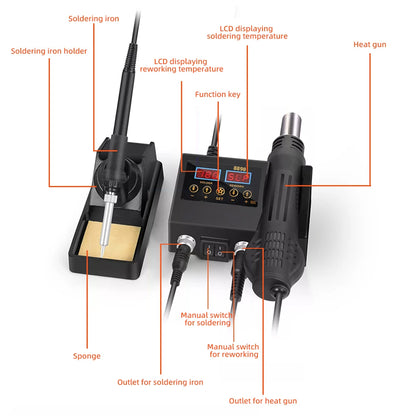 SMD Rework 8898 2 in 1 Multi-functional Soldering Station Soldering Iron Heat Gun with Adjustable Temperature and Air Volume