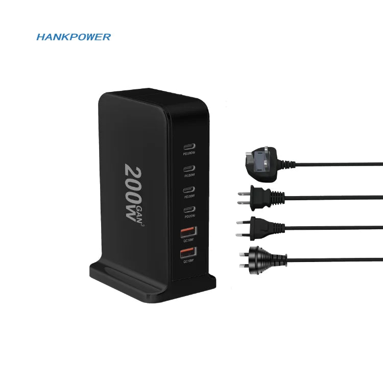 200w Gan Multi USB Charger 6 Ports Quick Charge Charger Station Dock US AU EU UK Plug Desktop Chargers
