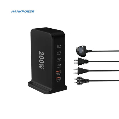 200w Gan Multi USB Charger 6 Ports Quick Charge Charger Station Dock US AU EU UK Plug Desktop Chargers