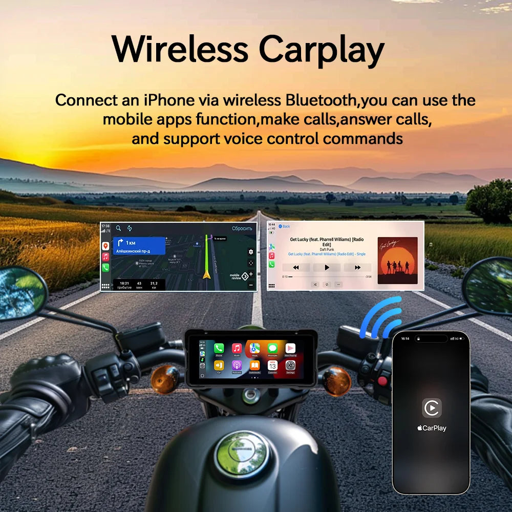 LELV Motorcycle Display Screen Carplay Moto Navigation Portable Digital Dashboard Motobike Android Auto Waterproof BT Monitor