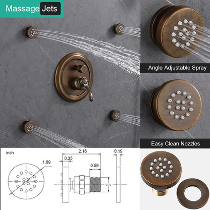 HONGDEC  Antique Brass Bathroom Shower System Bathroom Shower Faucet Set 9 Inches Rainfall Shower Faucet