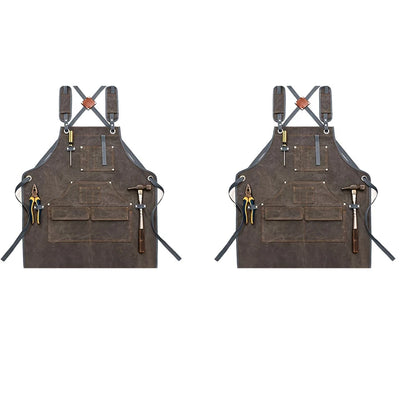 Durable Work Apron with Tool Pockets Heavy Duty Unisex Canvas Adjustable Cross-Back Straps Apron for Carpenter Painting Home BBQ