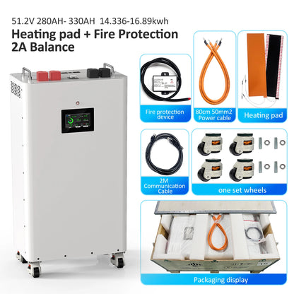 EU Stocks 16kWh 51.2V JK V19 BMS Movable Lifepo4 Solar Battery Floor-Standing Home Energy Storage System With Universal Wheels