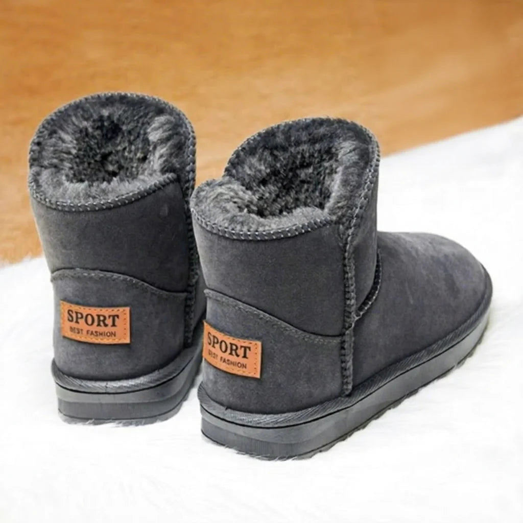 Sport Men Winter Snow Boots Ankle High Plush Lined EVA Midsole Anti Slip Rubber Sole Faux Suede Round Toe Warm Bootie