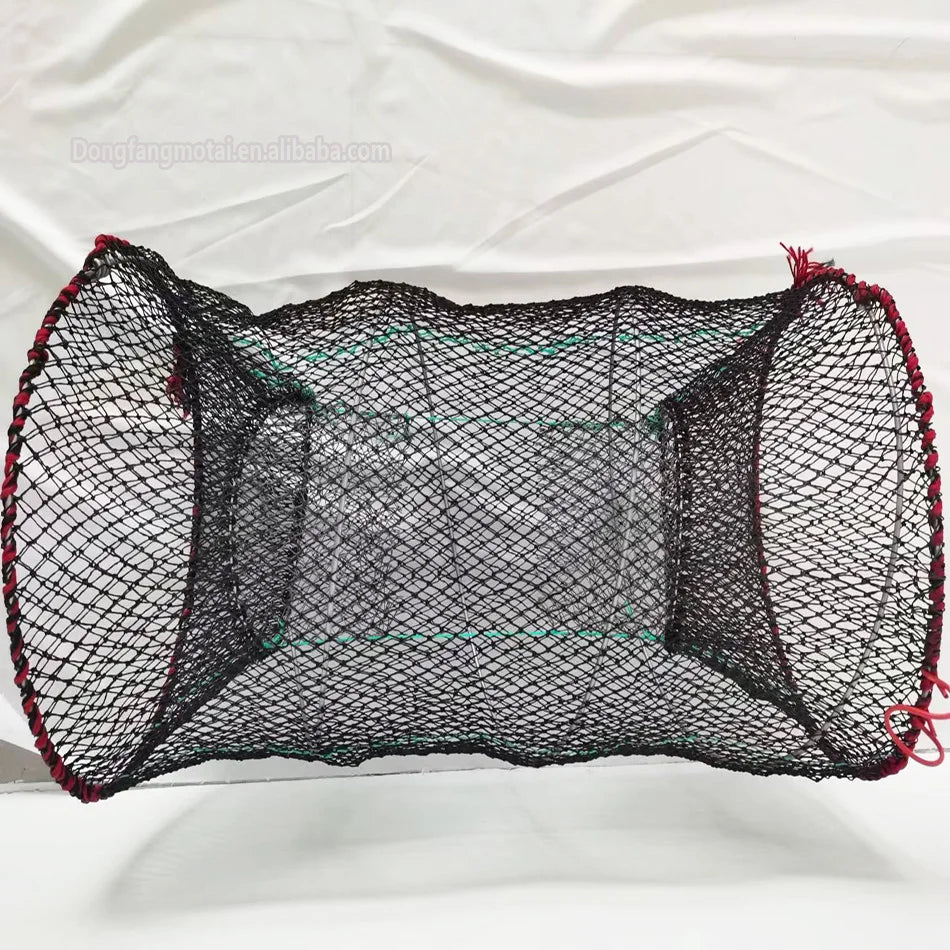 Factory Wholesale Black PE Net Foldable Crab Pot Shrimp Trap with Double Knot Agricultural Tools Fishing Cage Nylon Material