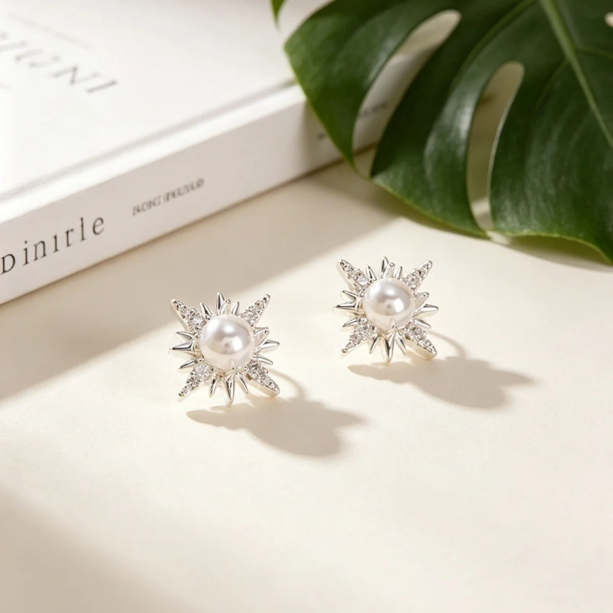 1Pair Women Classic Zircon Stud Earrings with Multi-Pointed Star Design Party Jewelry