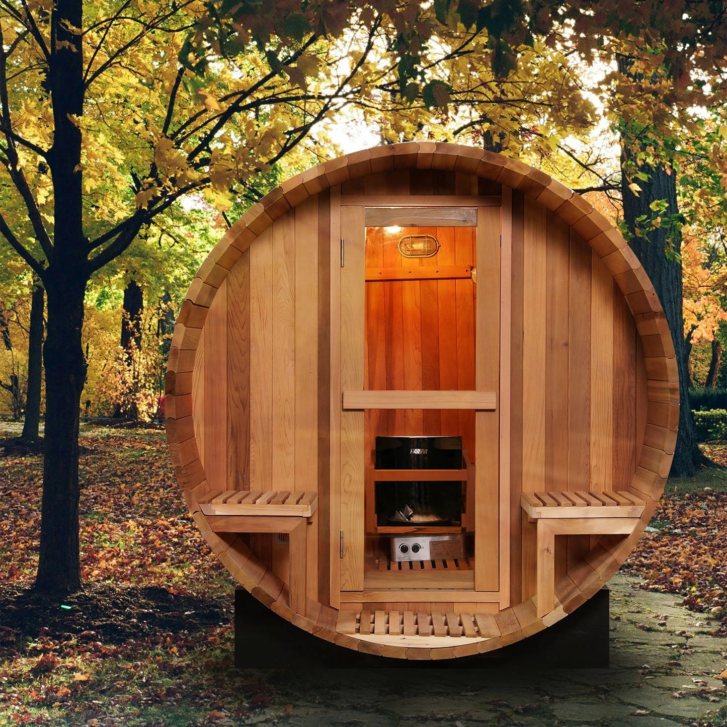 USA Stock Classic Outdoor Electric Steam Sauna Room Solid Wood Wet Steam Barrel Sauna for Backyard Garden