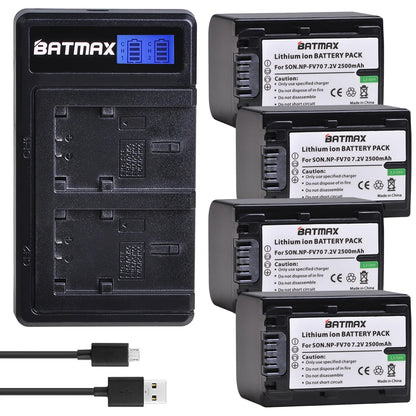 2500mAh NP-FV70 NP FV70 Battery + LCD Dual USB Charger for Sony NP-FV70 NP-FV90 NP-FV100 FV120 HDR-SR68 DCR-SX85 DCR-S