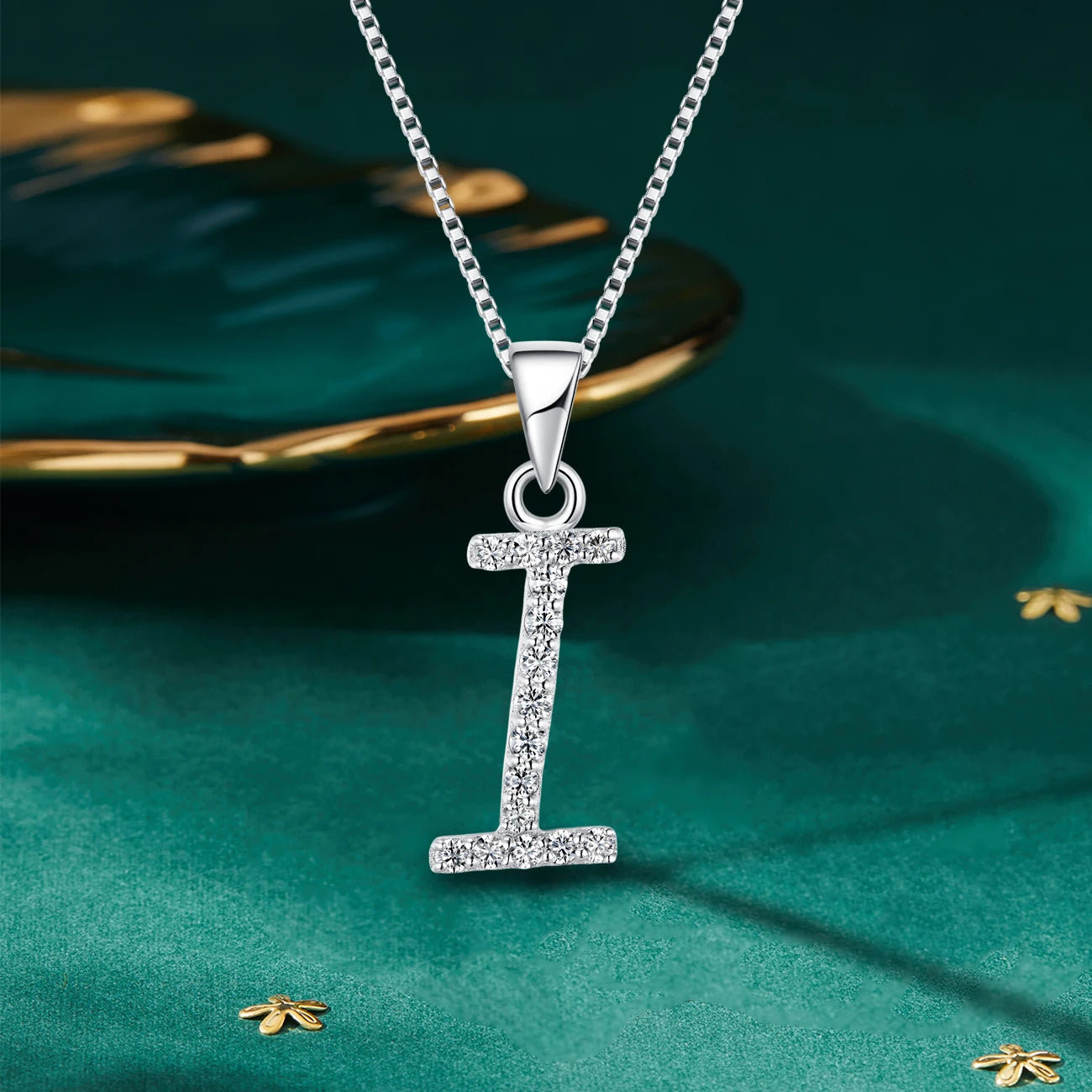 925 Sterling Silver Rhodium High Quality Plated 'Letter' Pendant Trendy Moissanite Necklace with Link Chain Tariff-Free Product