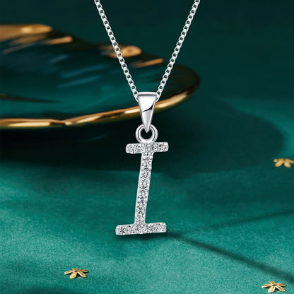 925 Sterling Silver Rhodium High Quality Plated 'Letter' Pendant Trendy Moissanite Necklace with Link Chain Tariff-Free Product