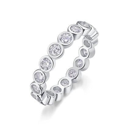 Female 925 Sterling Silver Luxury Women Fine Jewelry Rings Rhodium Plated Rings Bezel Setting Moissanite Eternity Rings