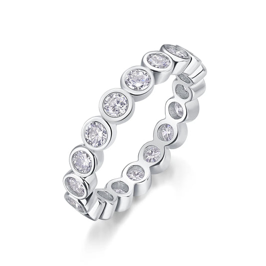 Female 925 Sterling Silver Luxury Women Fine Jewelry Rings Rhodium Plated Rings Bezel Setting Moissanite Eternity Rings