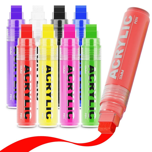 15mm Acrylic Paint Pens for Canvas, Rock Painting, Wood, Plastic, Glass for Signs, Wall Murals, Tagging Graffiti Markers