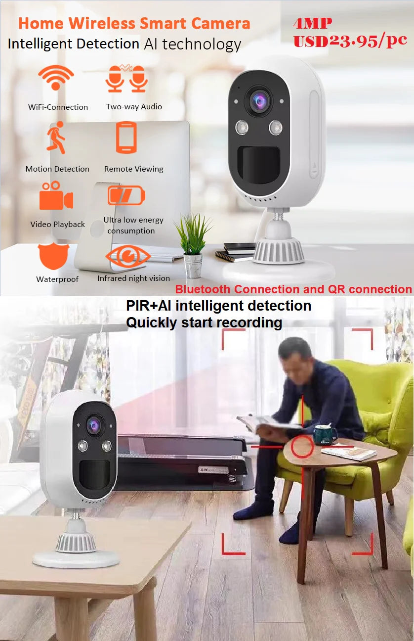 Best Selling 4MP Mini Smart Life Battery Camera HD Wireless Wifi CCTV with CMOS Sensor and Memory Card Data Storage Options