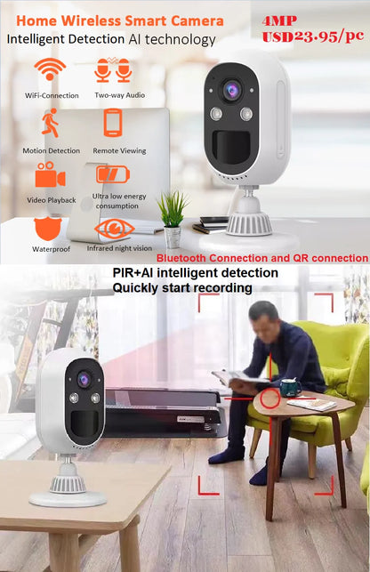 Best Selling 4MP Mini Smart Life Battery Camera HD Wireless Wifi CCTV with CMOS Sensor and Memory Card Data Storage Options