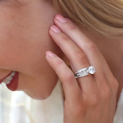 T0664 White Gold Diamond Ring Women's Engagement Natural Round Brilliant Cut D Color Side Diamonds