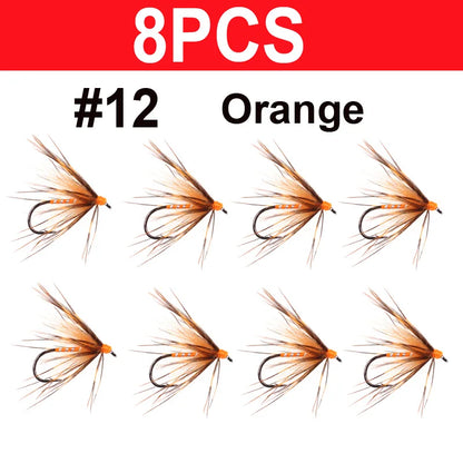 Vampfly 8PCS Size #12 Tenkara Nymph Wet Fly Trout Fishing Fly Soft Hackle Spider Trout Flies Bait Lures Black Orange Yellow
