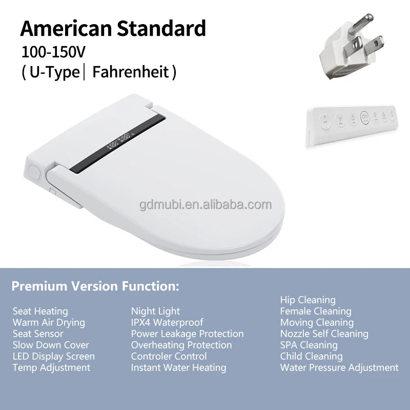 U Shape Ultra Slim Smart Toilet Seat Premium Version Auto Washing Cover Lid Intelligent Heated Toilet Seat With Remote