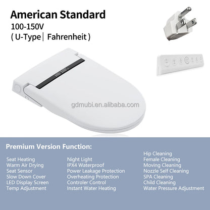 U Shape Ultra Slim Smart Toilet Seat Premium Version Auto Washing Cover Lid Intelligent Heated Toilet Seat With Remote