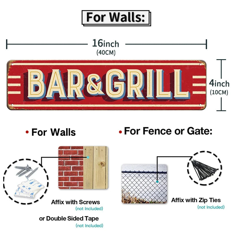 BBQ Master Bar & Grill Metal Signs Set Retro Home Wall Decor for Patio Bar Grill Area Decor