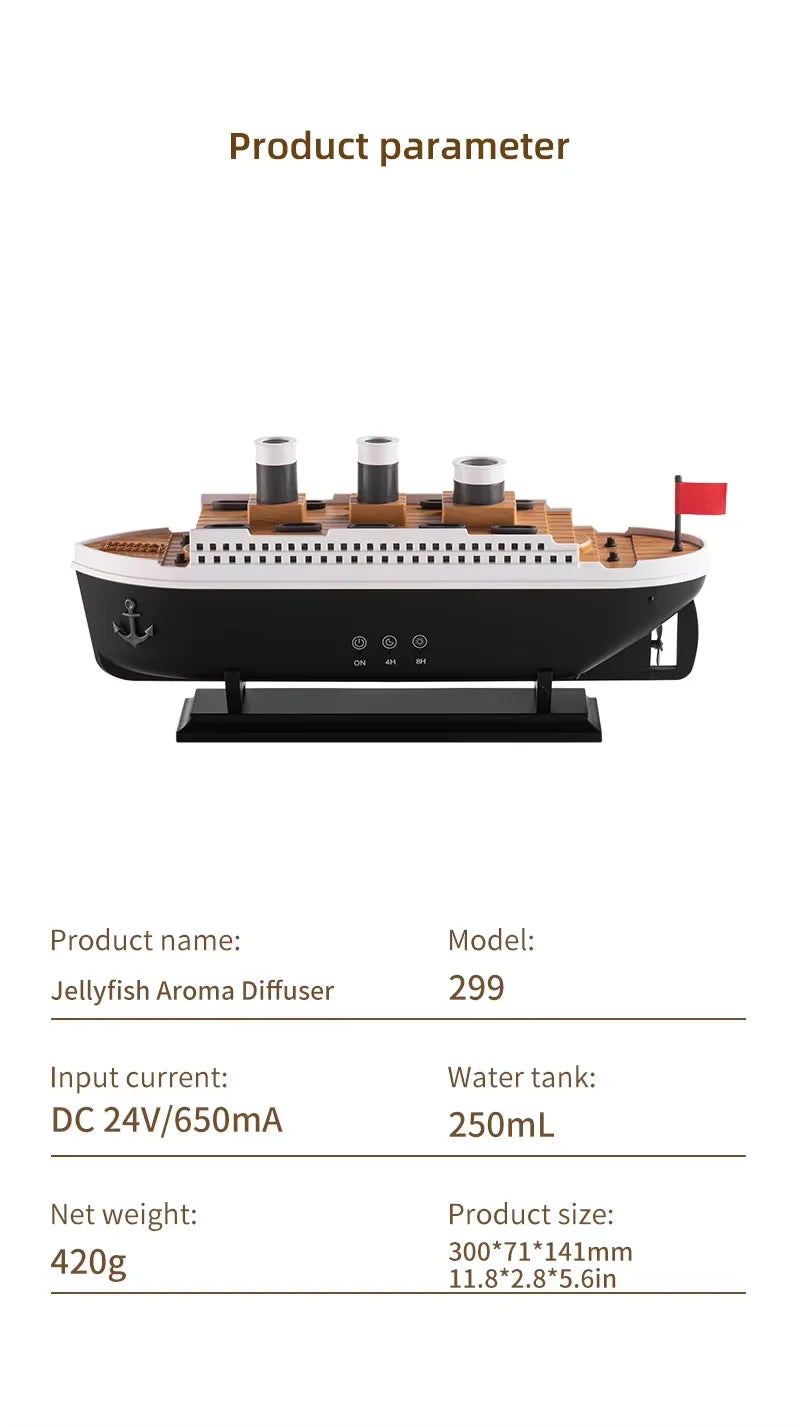 2025 Electric Ship Diffuser Humidifier Ultrasonic Essential Oil Jellyfish Diffuser Desktop Smart Home Boat Diffuser for Office
