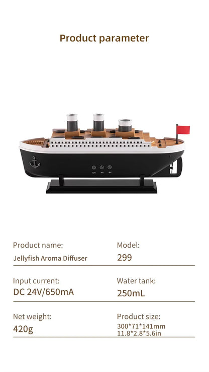 2025 Electric Ship Diffuser Humidifier Ultrasonic Essential Oil Jellyfish Diffuser Desktop Smart Home Boat Diffuser for Office