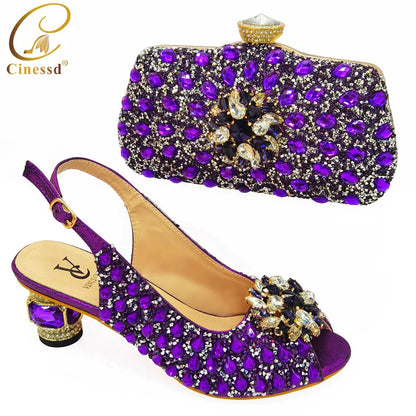 Ladies Italian Shoes and Bag Set Decorated with Rhinestone Matching Shoes and Bag Set In Heels Women Comfy Platform Sandal Shoes