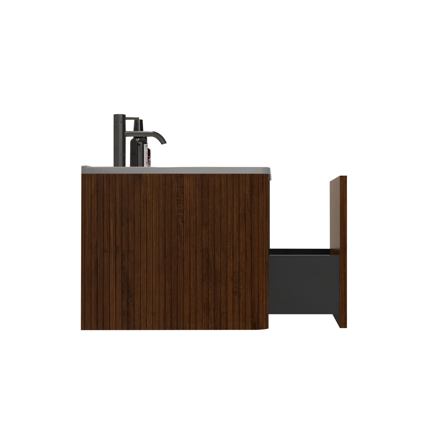 Homein 24 in White+Walnut Bathroom Vanity with Sink, Wall Mounted Melamine Floating Cabinet with Striped Push-open Drawers