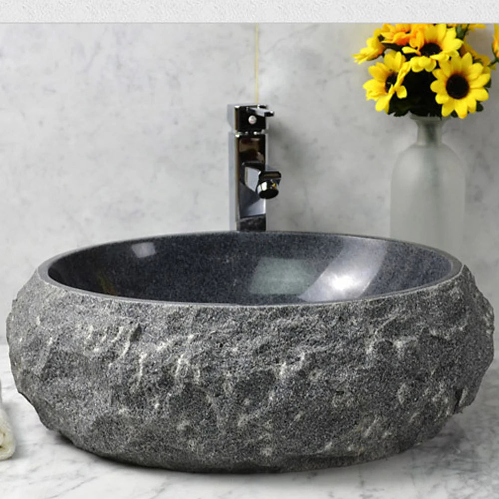 Wholesale 48cm Indoor Outdoor Natural River Lava Stone Vessel Sink Modern Traditional Oval for Bathroom Hotel Villa Hand Wash