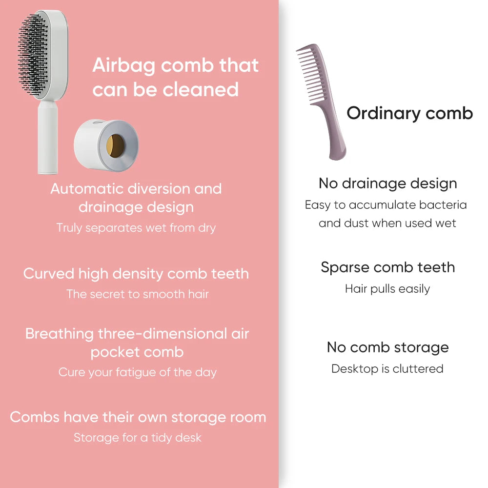 3D Air Cushion Massager Brush Self-Cleaning Ionic Hair Straightener Comb for Women Made of Durable Nylon