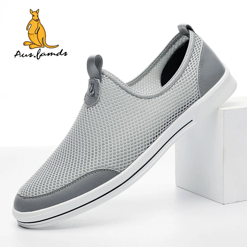 Men's Lightweight Cowhide Leather Casual Sport Sandals Kangaroo Logo Slip-On Lace-Up Summer Walking Style Shoes Breathable