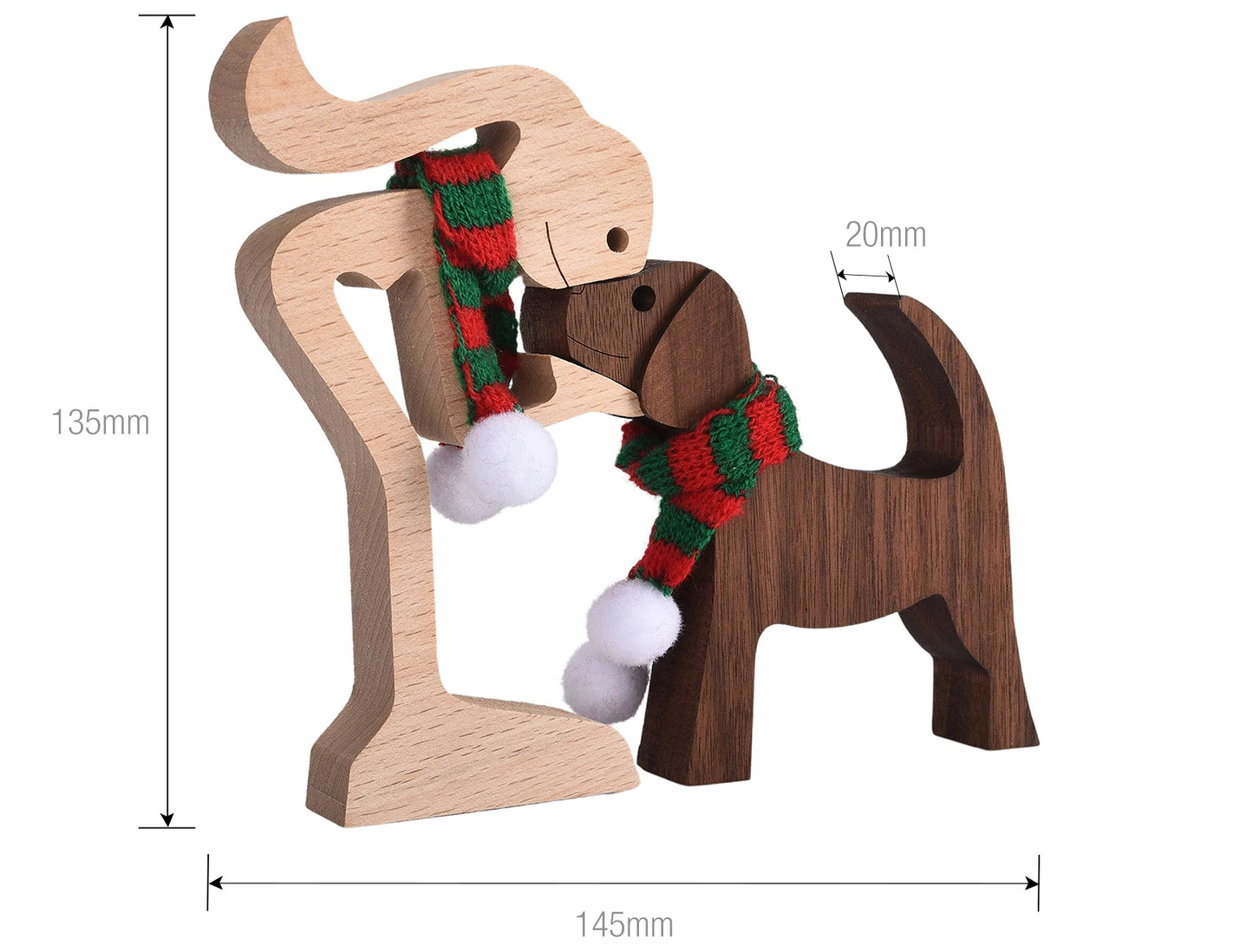 Family Puppy Wood Dog Craft Figurine Desktop Table Ornament Carving Model Home Office Decoration Pet Sculpture Christmas Gift