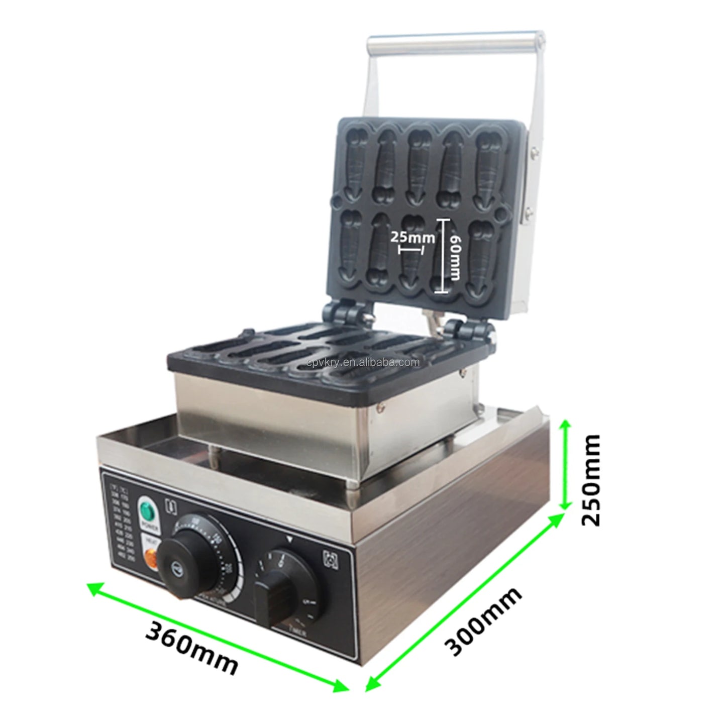 US Commercial 110/220V Stainless Steel Waffle Maker Machine Creative Pattern Non-Stick for Coating 50-300/122-572