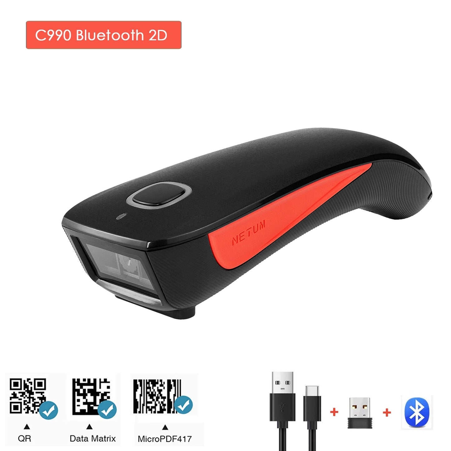 NETUM C750 Barcode Scanner Wireless Bluetooth Pocket USB 1D 2D for Inventory Barcode Reader for Tablet IOS Android-Fast Shipping