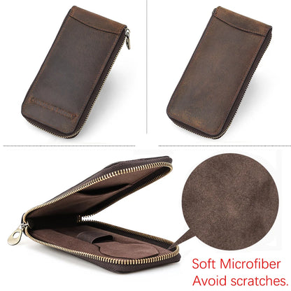 Single Watch Travel Leather Pouch Case Custom Portable Zipper Watch Storage Bag for Men Genuine Leather Watch Holder CF1121
