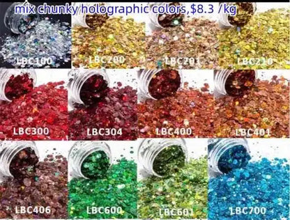Prime Quality Wholesale PET Glitter Shapes Holographic or Iridescent Chunky Mixes Hexagon Glitter