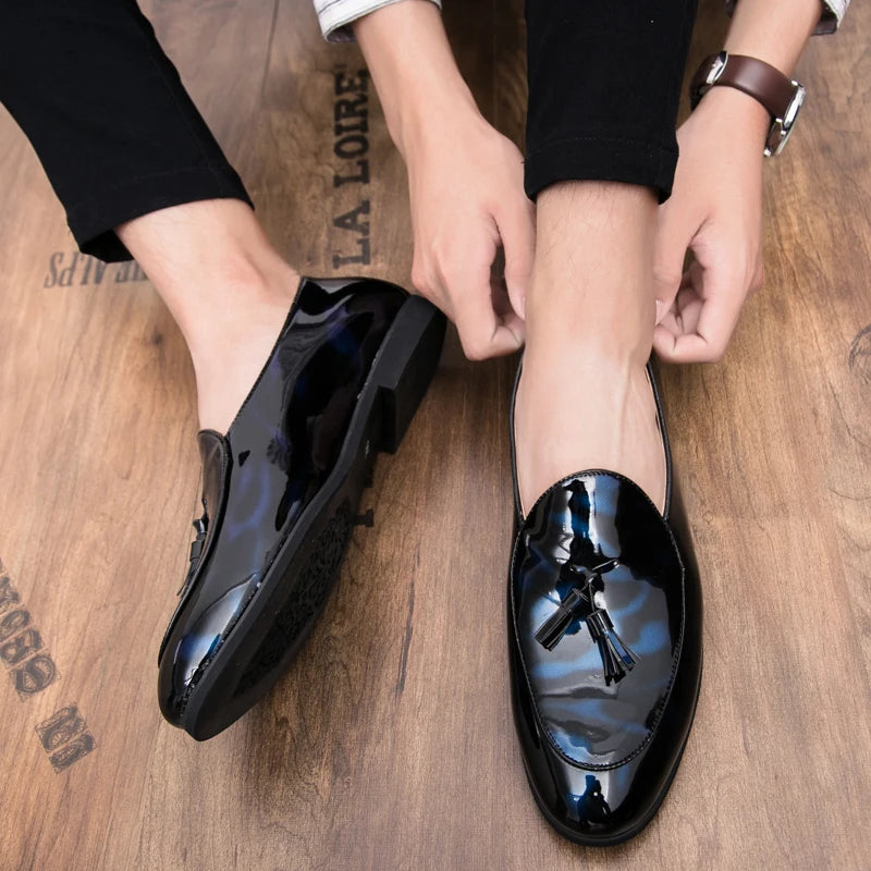Tassel Leather Oxfords Shoes Men Loafers Casual Slip on Men Dress Shoes Italian Graceful Wedding Party Shoes Men Moccasins Black