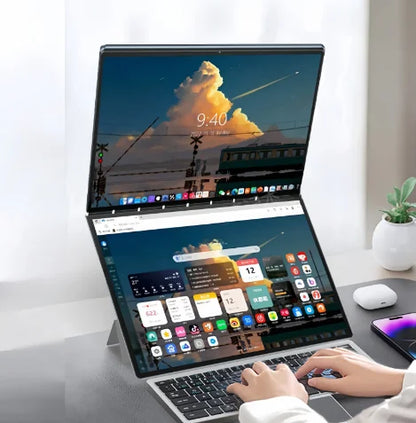 Cheapest 14+14 "Dual Touch Screen Business Laptops Brand New Student & Education Laptop  Keyboard Bag Stylus Pen Mouse
