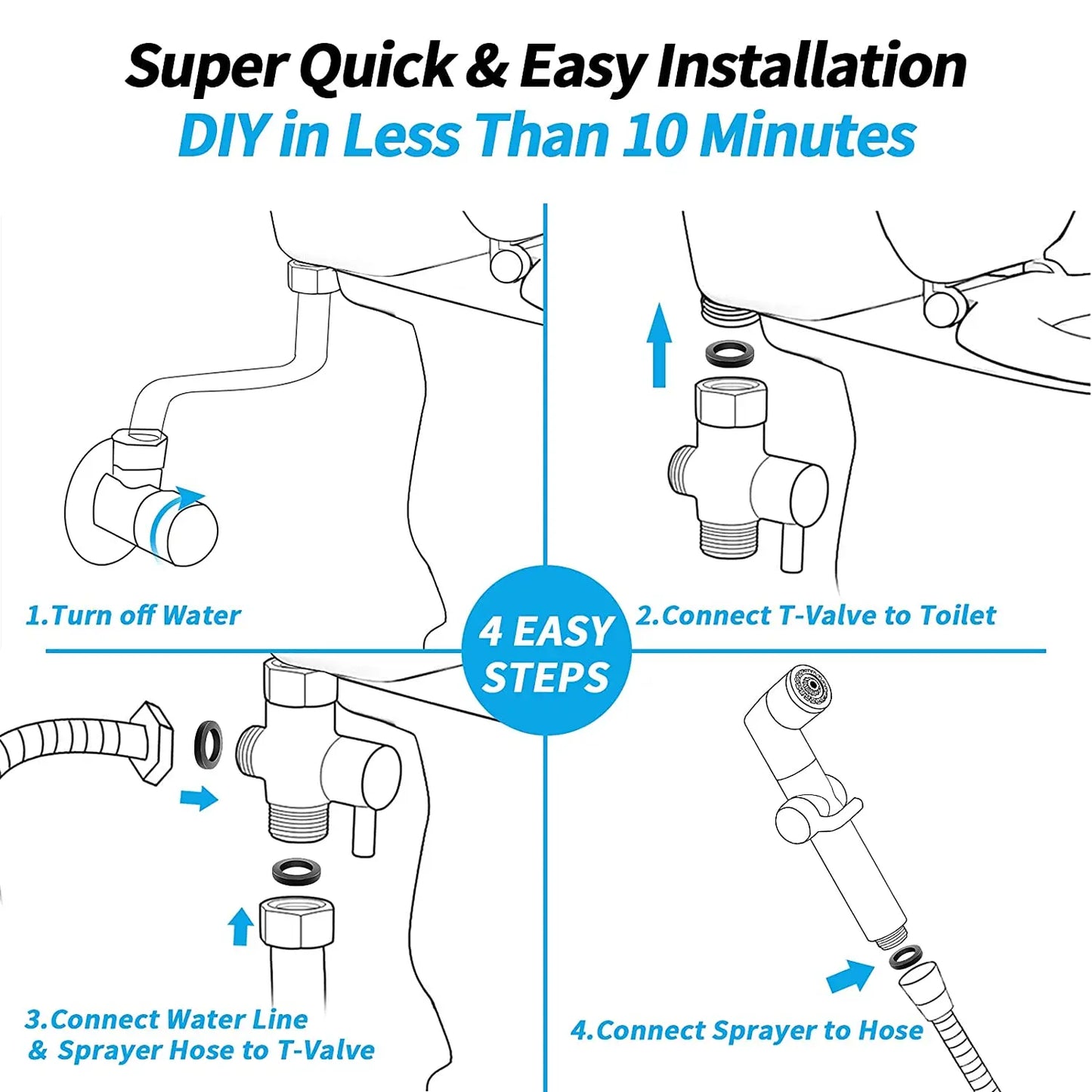 Hot Selling Shattaf T -Valve & Adjustable Jet Spray Bidet Set Chrome Handheld Bidet Gun Sprayer Bathroom Toilet Bidet Sprayer
